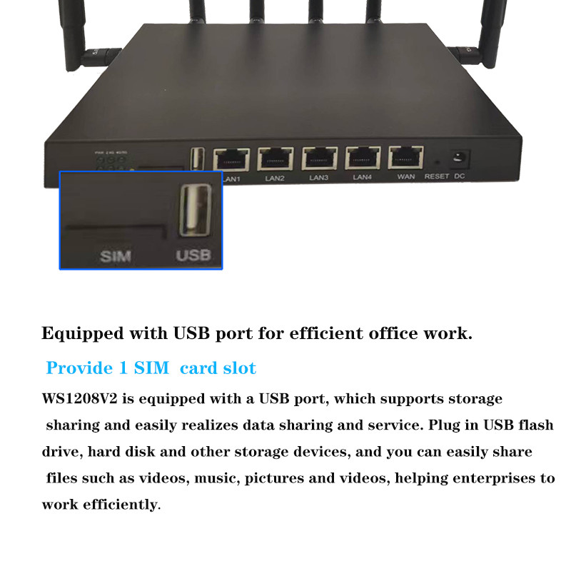 WS1208V2 Dual Band Wifi Router 5ghz Black Metal Shell With SIM Slot