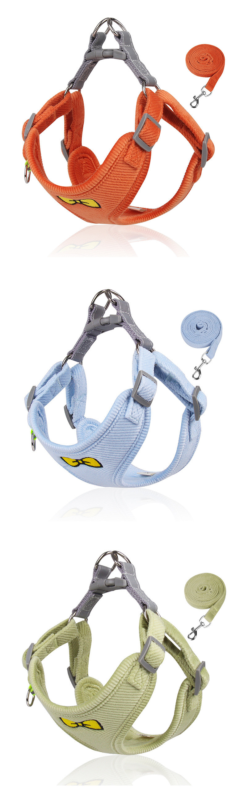 Reflective Pet Corduroy Harness Vest With Safety Buckle For Small Dogs