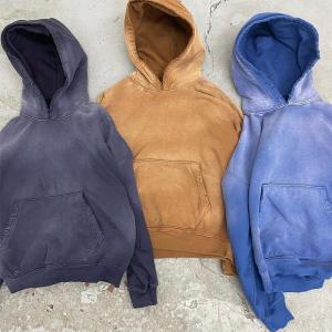 China 100% Cotton Vintage French Terry Hoodie Customize Distressed Mens Acid Wash Hoodie wholesale