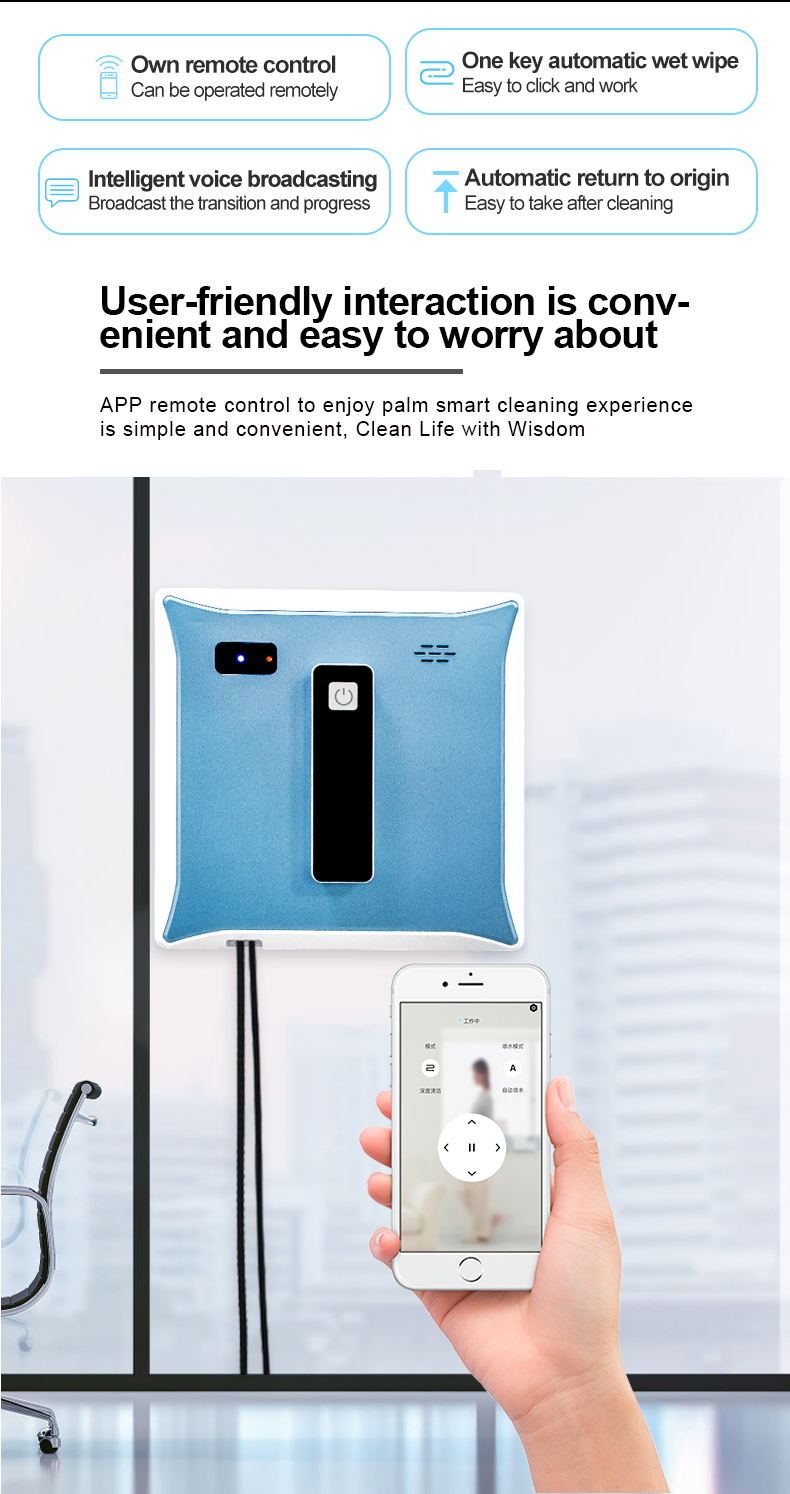 Intelligent Robot Window Vacuum Cleaner with 3 mins/m2 Cleaning Speed 216*216*65mm