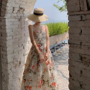 China Retro Backless Floral A Line Midi Dress wholesale