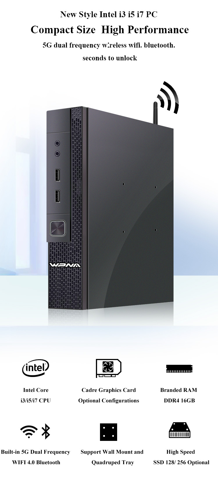 Portable Win10 Desktop Mini PC Hexa Core I3 I5 I7 16GB 512GB Graphics 630 All In One