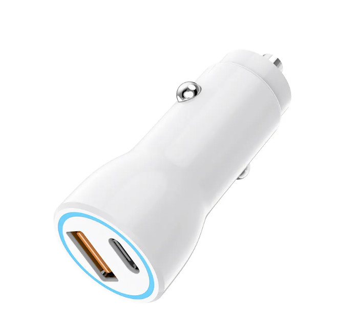 PD QC 20W USB A USBC Dual Ports Car Fast Charger Smartphone With Light Output 2 In 1 Travel Charger