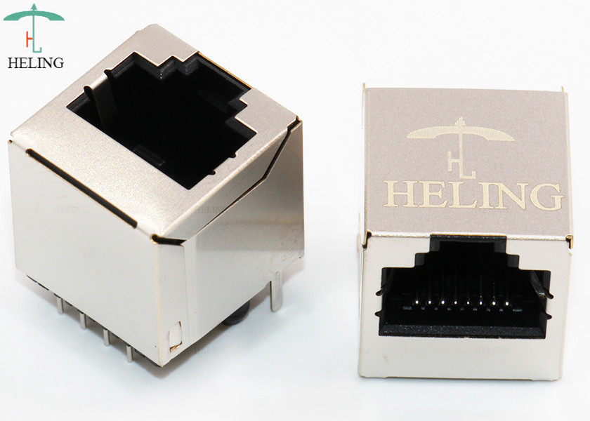 Single Port Shielded SMT RJ45 Connector R / A 50U" Gold Plating Contact Terminal