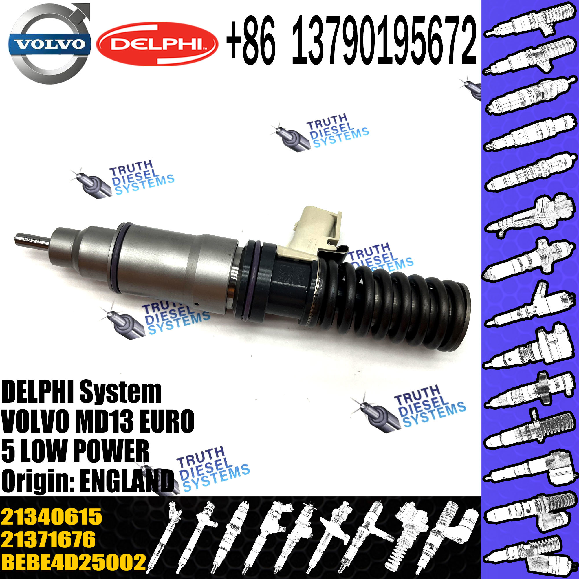 Diesel Fuel Injector 21371676 BEBE4D25002 BEBE4D25102 21340615 85003267 21340615 E3.18 for VOL MD13 EURO 5 MED POWER