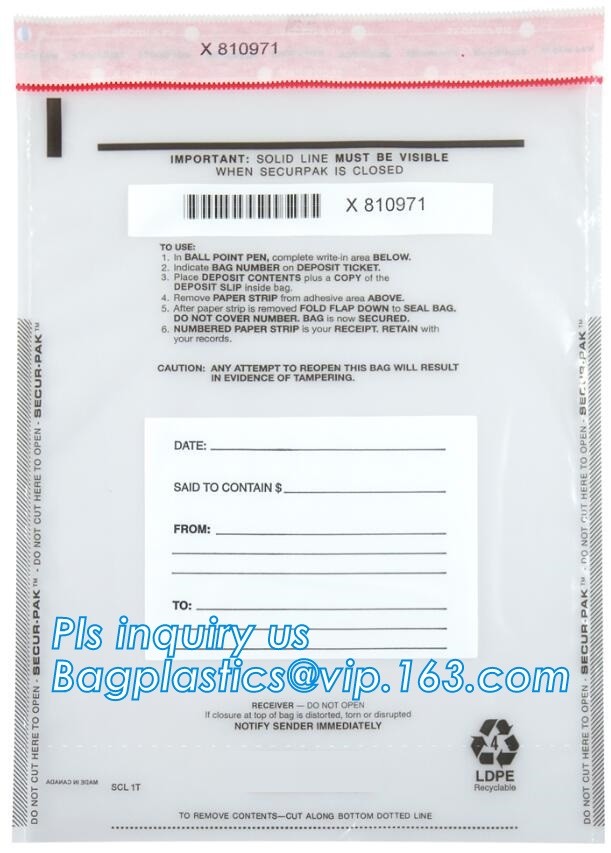 security deposit bags bank deposit bags cash deposit bags, general bank plastic deposit bags supply, Coin and Bank Note