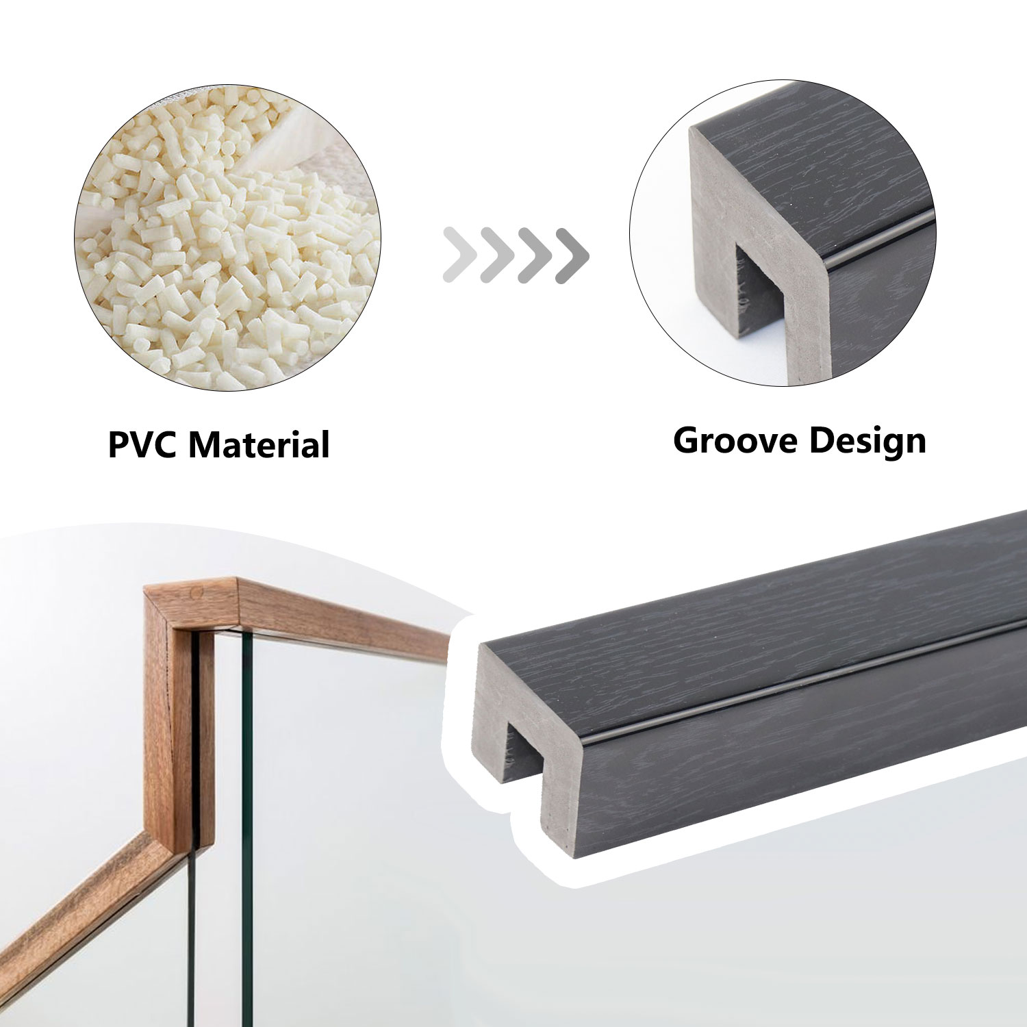 PVC Deck Railing Systems with Handrail PVC Pipe and Material in 47 w *47 h mm Size