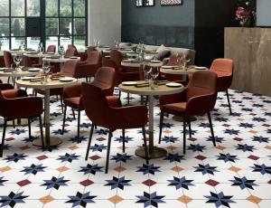 China 0.03W.a 200x200mm Indoor Porcelain Tiles Blue Yellow Moroccan Floor Wall SGS wholesale