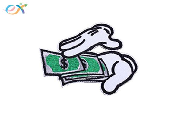 Twill Polyester Clothes Logo Embroidered Iron On Patches Dollar Paper Money