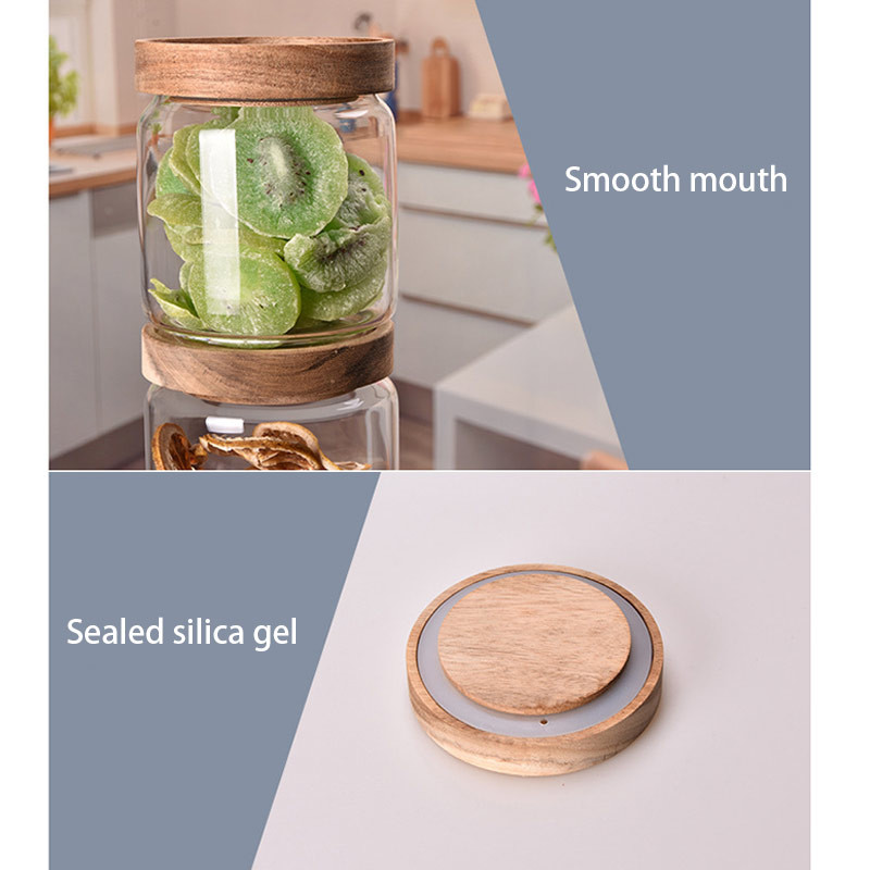 900ml Wood Cover Borosilicate Wide Mouth Glass Jars