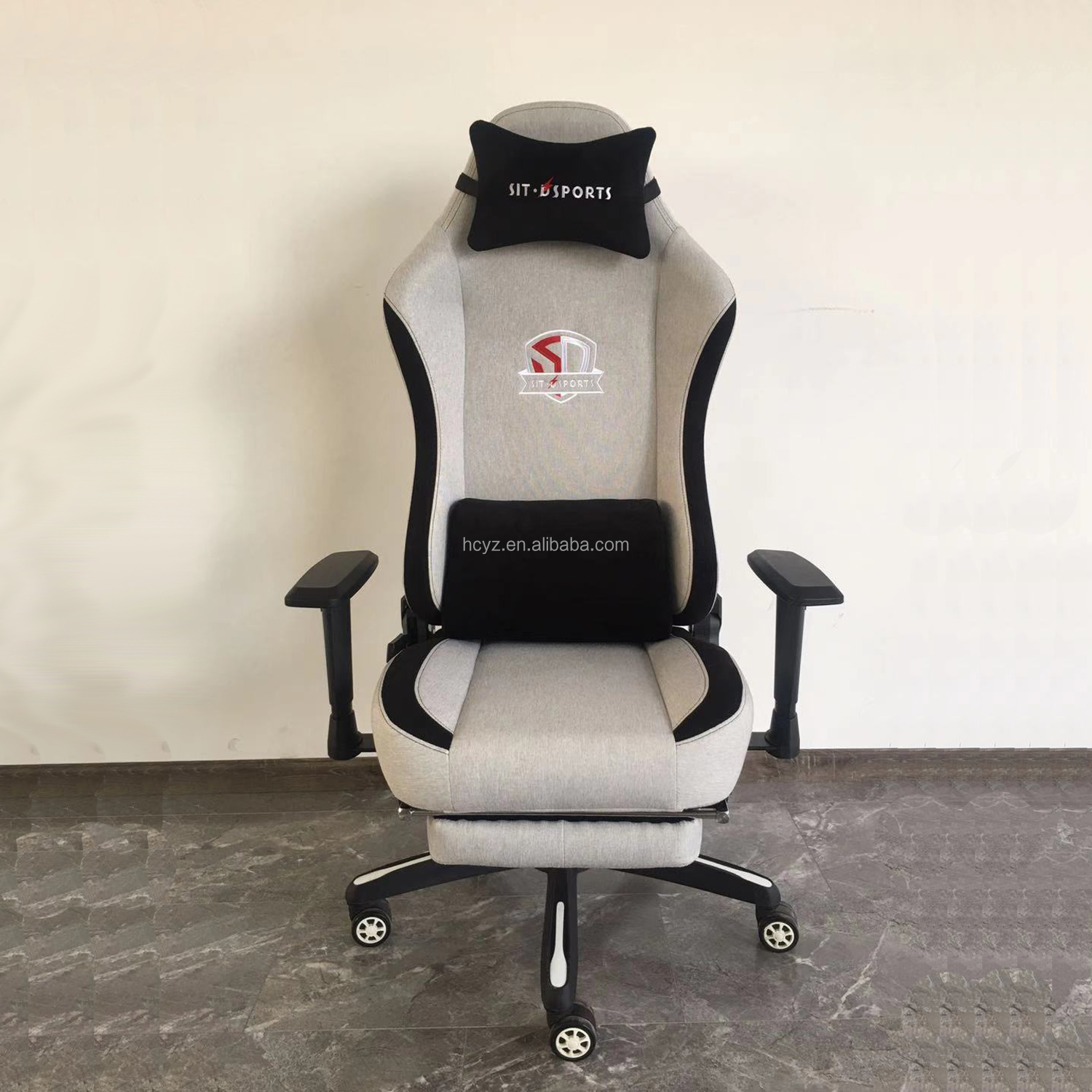 Gaming Chair with Fabric Cover Massage Function and Adjustable Backrest 90-180 degrees