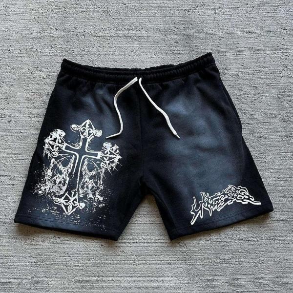 Knitted Custom Graphic Print Men's Vintage Acid Wash Shorts in Cotton French