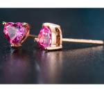 18K Rose Gold Ruby Heart Shape Stud Earrings Women Jewelry(KE001PINK)
