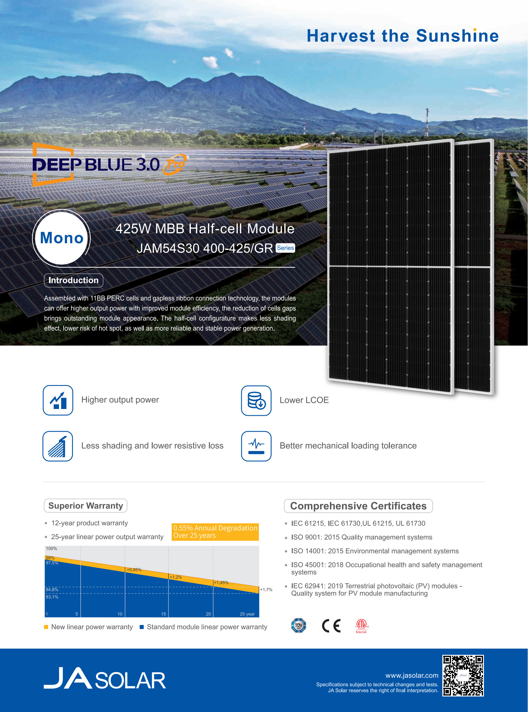 JA 3.0 Panel Solar PERC 11BB 400W 405W 410W 425W 455W 455wp JAM54S30 GR JA Mono Solar Panel