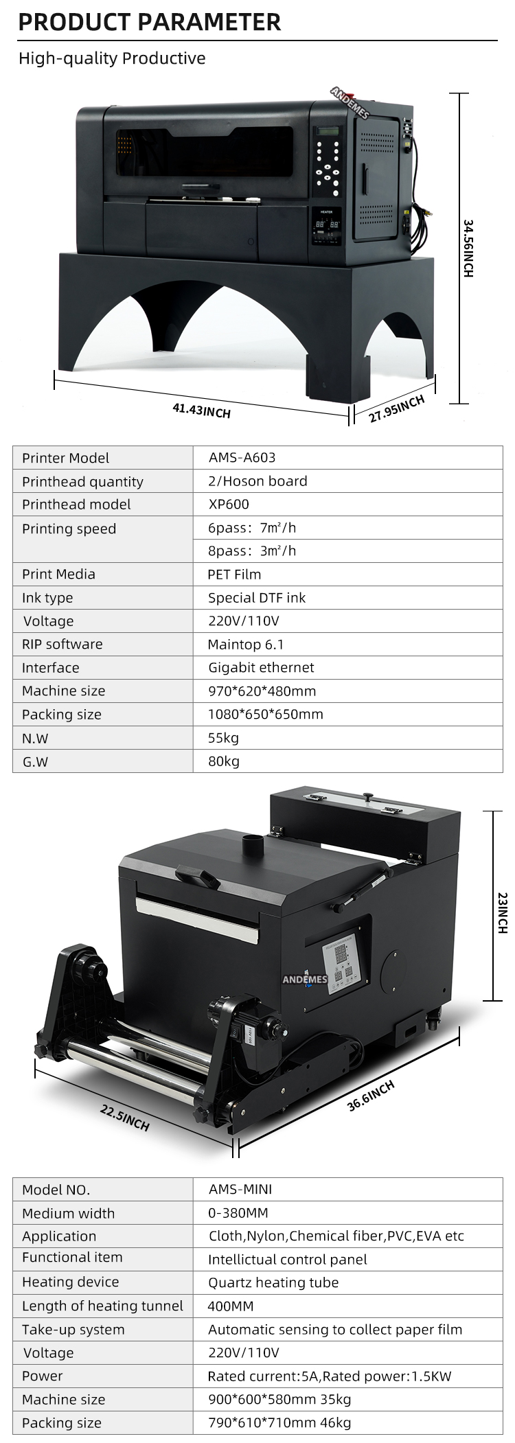 Multi Color DTF Printer with XP600 Heads and Pet Film 30cm x 33cm x A2 Small Size Oven