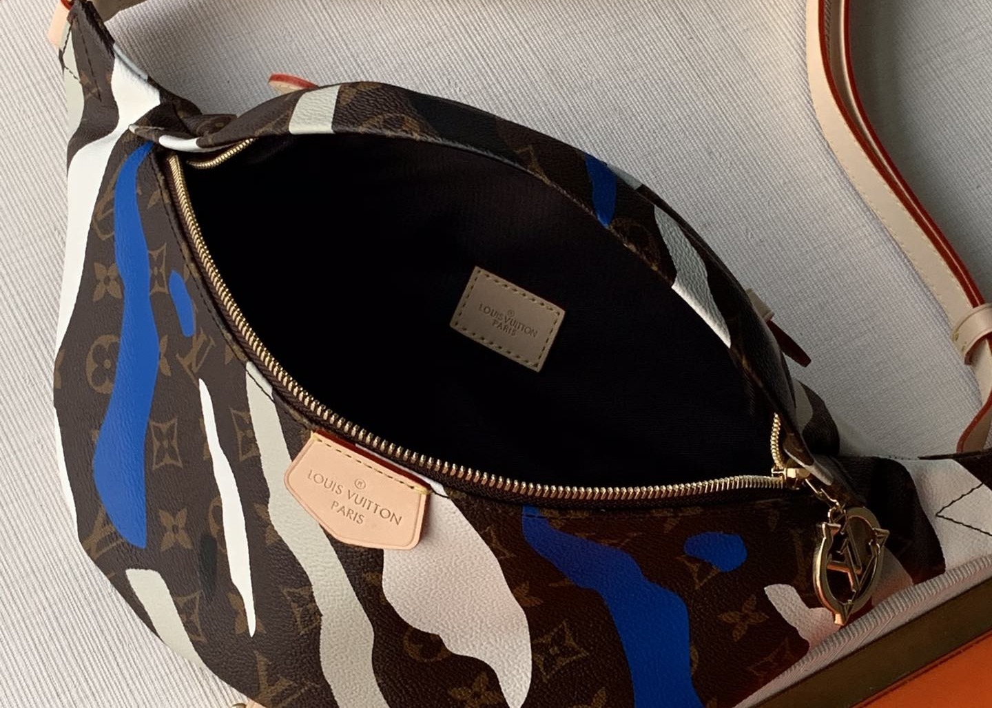 Camouflage Monogram Canvas Zipper Open Ladies Waist Bag Dumpling Shape