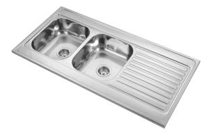 China 0.6mm 0.8mm Drop In Double Bowl Sink With Drainboard One Piece wholesale