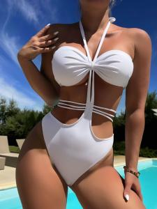 China Full Length Water Resistant Ladies One Piece Swimsuit Pure Color In Stock wholesale