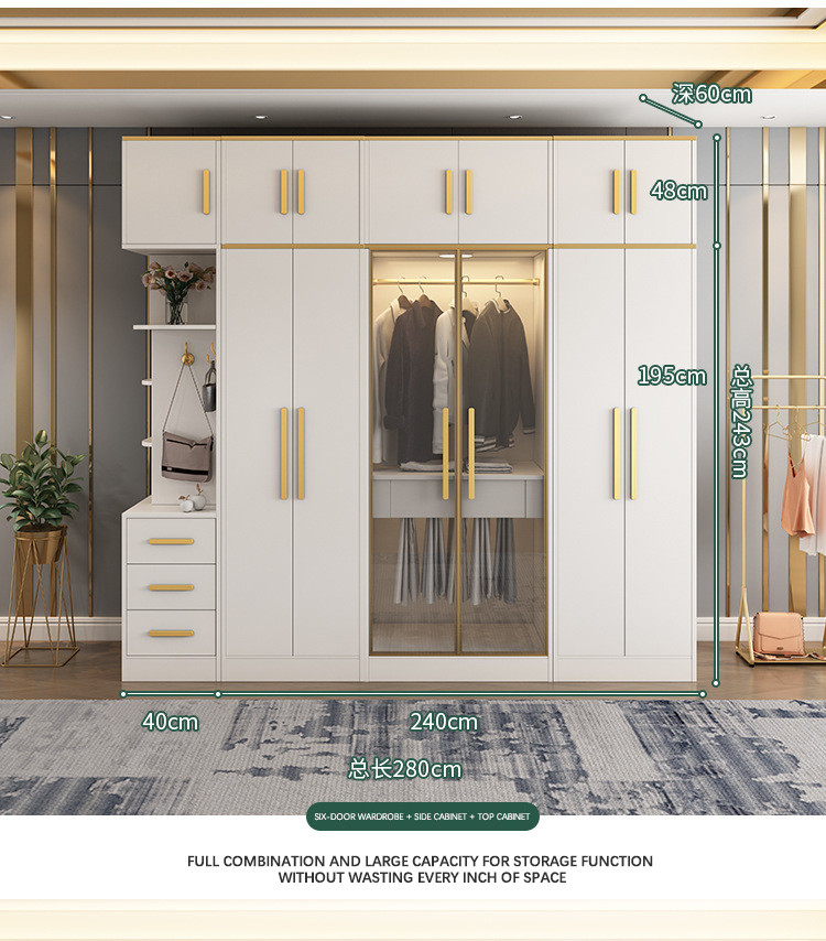 Home Modern Bedroom Furniture MDF Panel Freestanding Wardrobe Cabinet