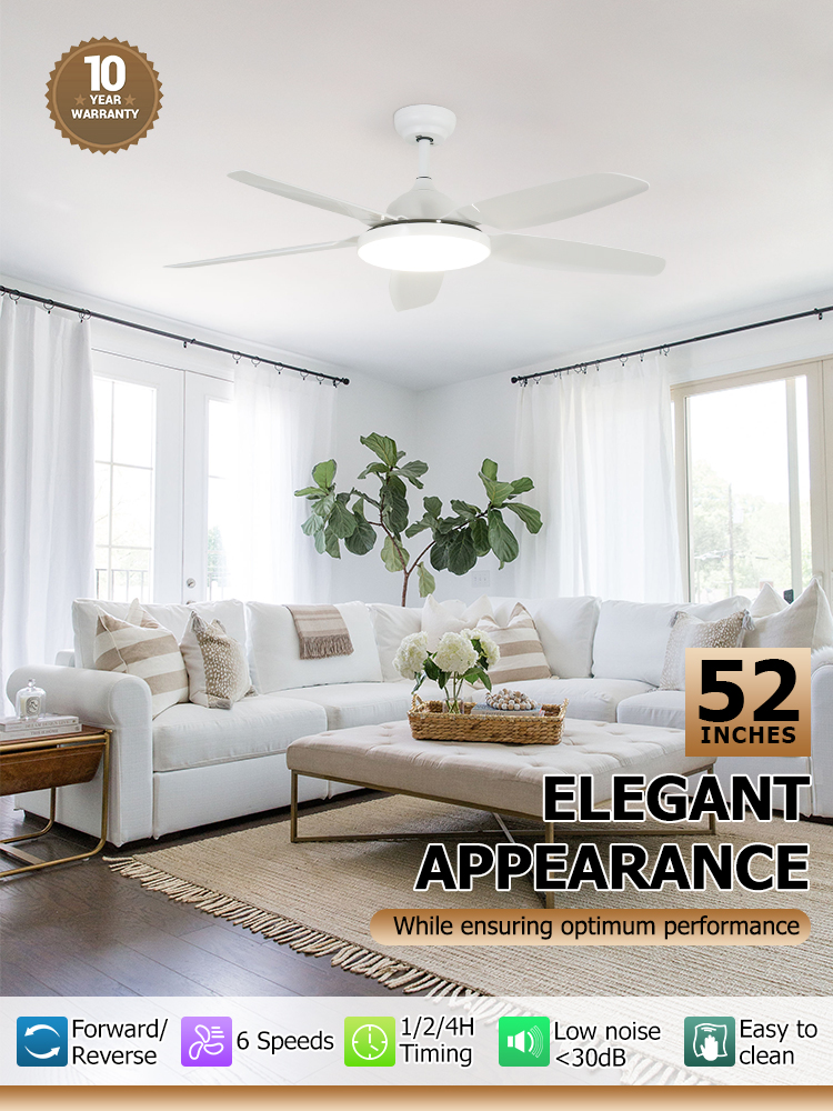 Quiet 52 Inch ABS Ceiling Fan with LED Light and Remote Control Cooling Air Function
