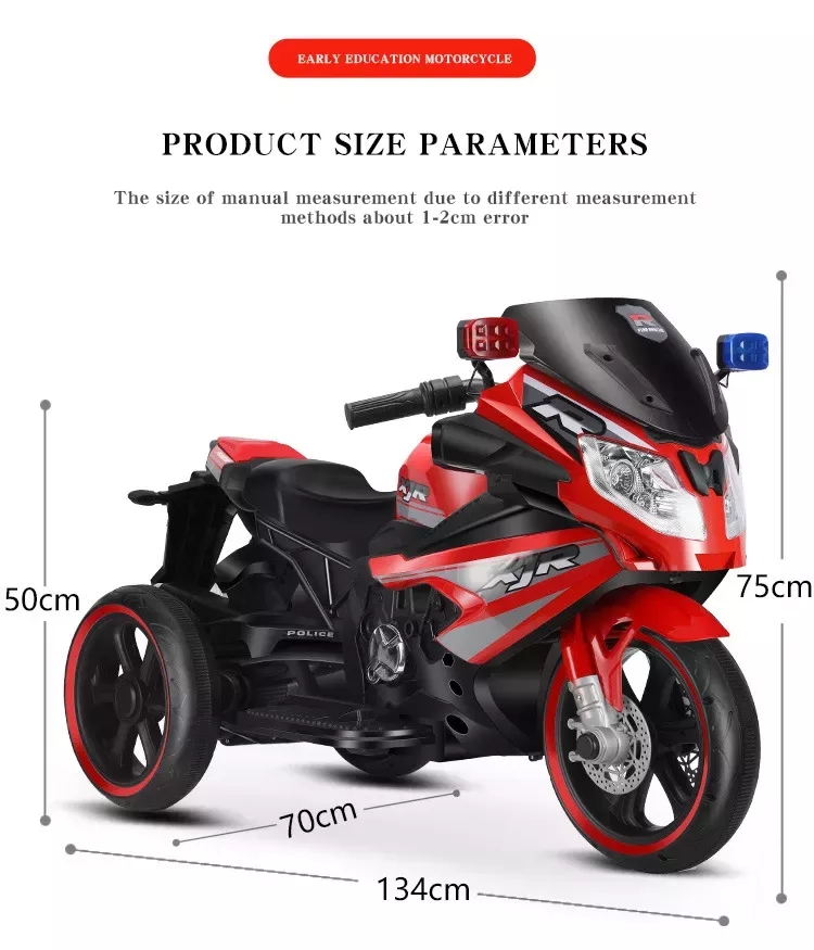 Three-Wheel Electric Off-Road Ride Motorcycle for Children in Red/White/Silver/Black
