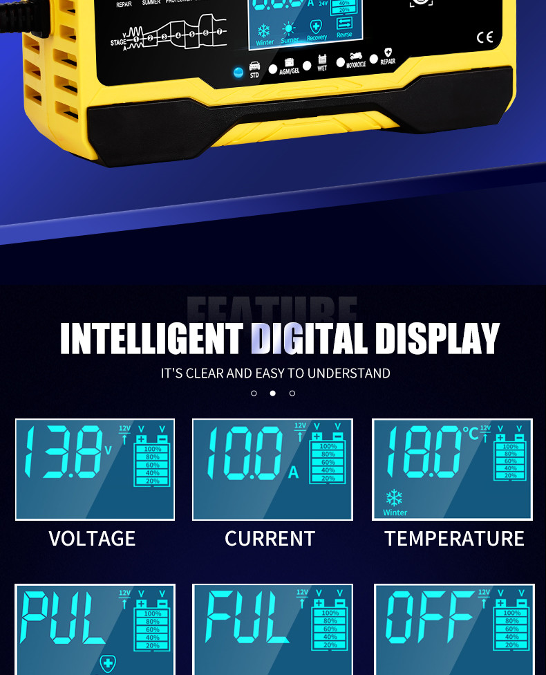 12V 24V 15A 7 Stage Intelligent Pulse Charger For Lead Acid Battery