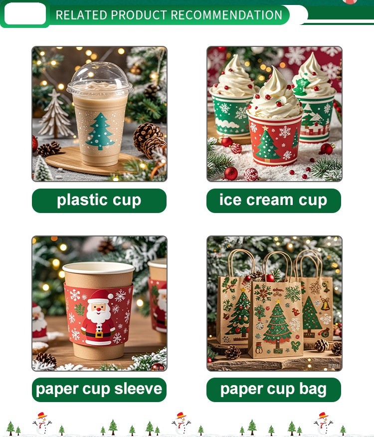 Custom Printed Logo Disposable Double Wall Christmas Paper Coffee Cups With Lid For Beverage Paper Coffee Cups