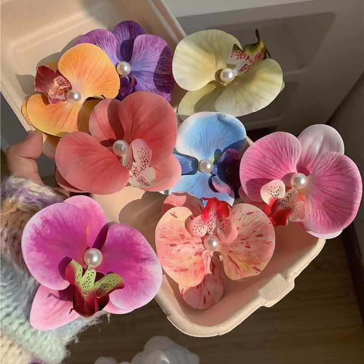Hot Selling Artificial Floral Orchid Hairpins Flower Hair Clip Seaside Vacation Hair Accessories