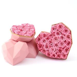 China New Design Flower Box Real Preserved Roses 5-6cm Rose In Heartshape Flower Box Gift For Friend wholesale