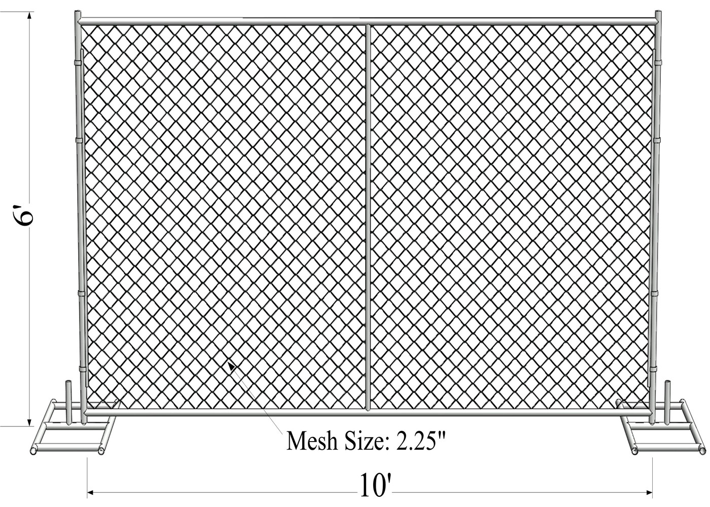 8ft x 12ft spacing 2inch x 2inch x 12ga wire tubing 1.5 inch with 16 ga thickness HDG Easy temporary chain link fence