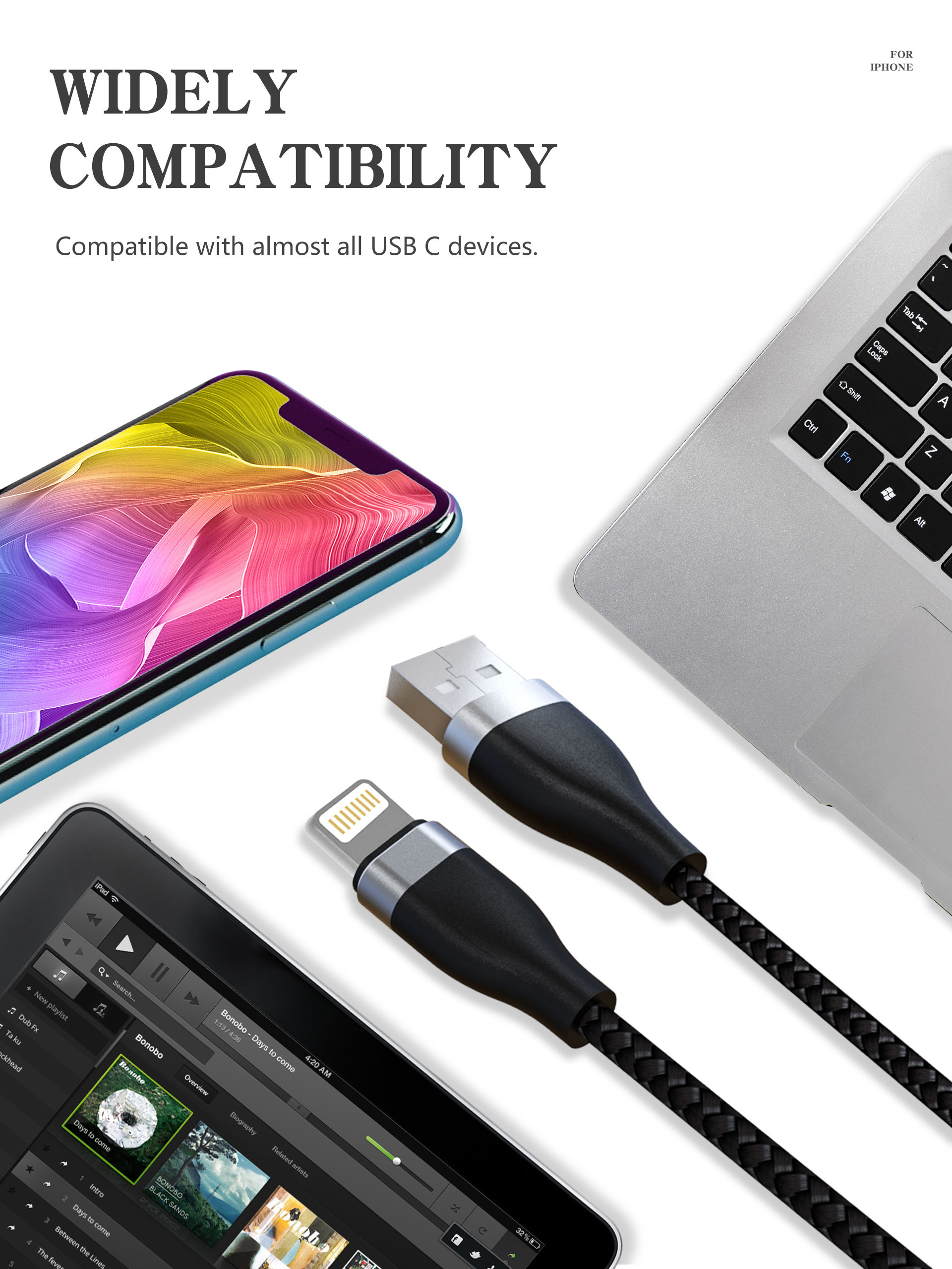 BSCI Apple Iphone Charger Cord , OCC 3FT Lightning To Usb Cable