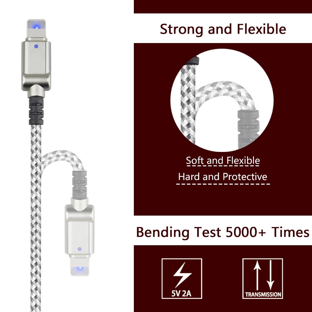 2A Stylish LED Light USB Data Cable For Iphone Micro Usb To 8 Pin Fast Charging
