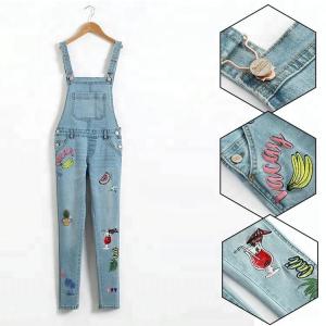 China Embroidered Suspender Little Girl Denim Overalls Slim Fit Color Fade Proof wholesale