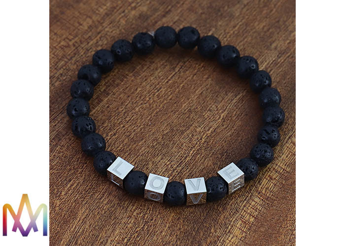 22g Etching Words Available Volcanic Stone Bead Bangle