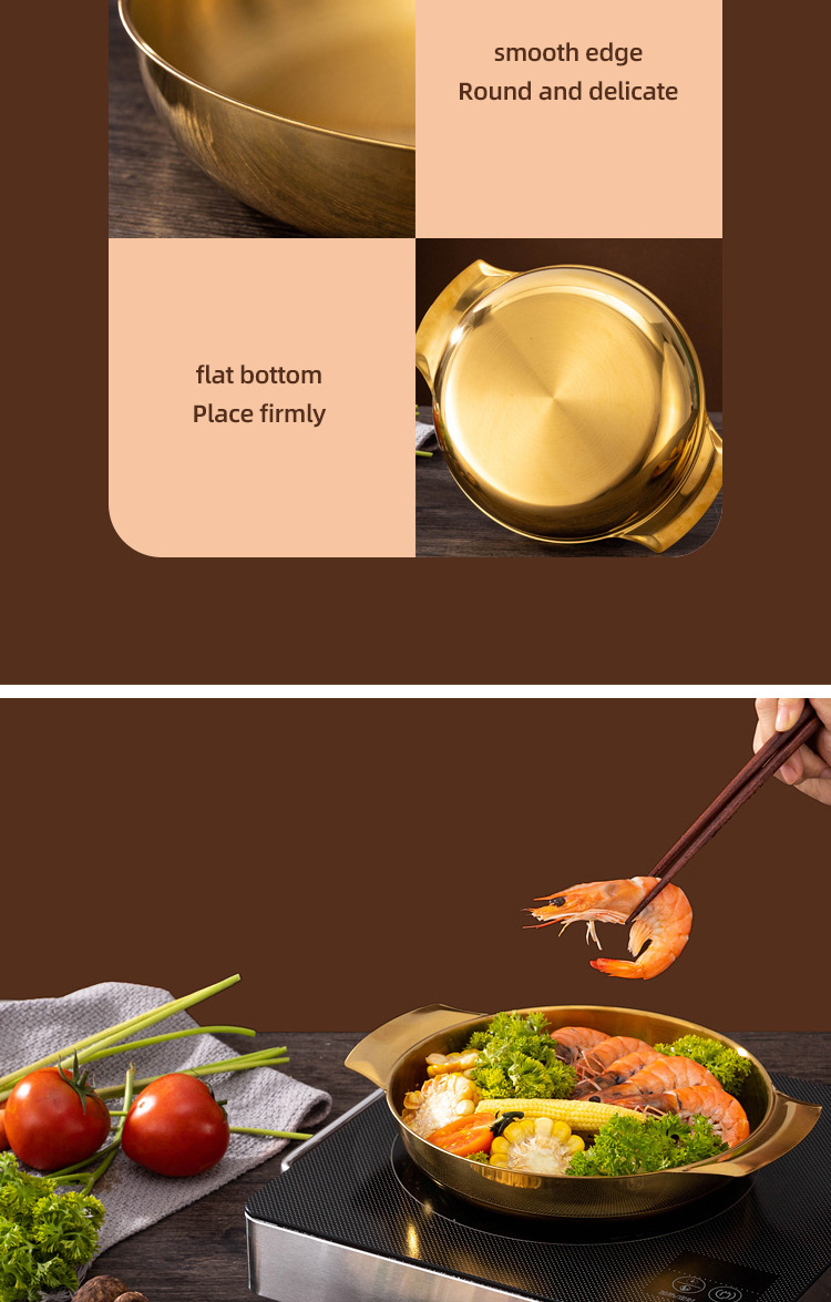 Good Quality Stainless Steel Golden Soup Pot Korean Ramen Instant Noodle Seafood Lobster Induction Cooker Dry Pot