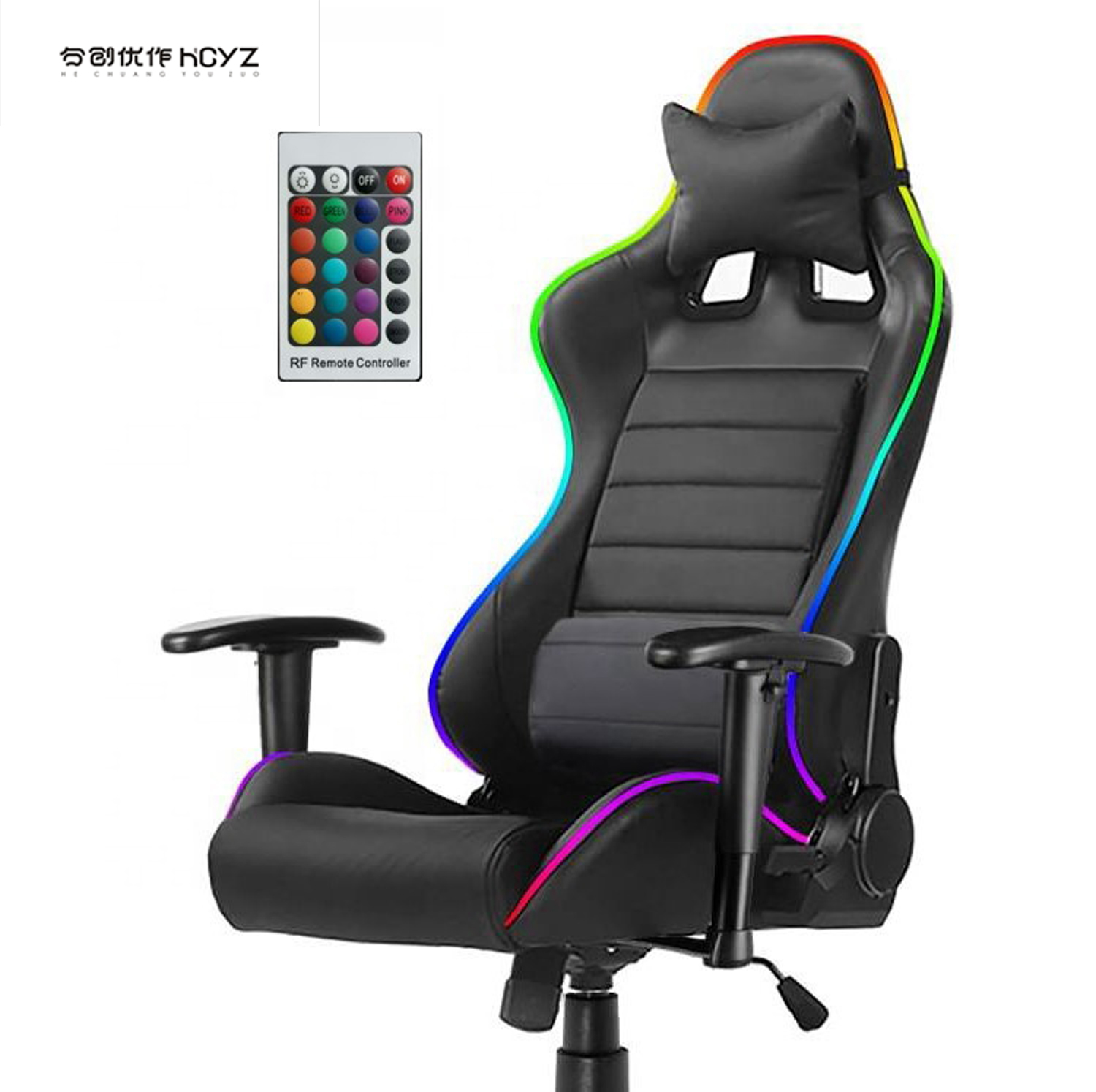 Comfortable Ergonomic PU Leather Gaming Chair with Massage Function and LED Light
