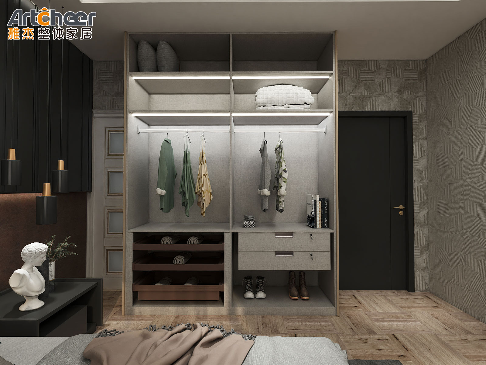 Artcheer Luxury Bedroom Furniture Walk In Closet Wardrobe Cabinets with European Design