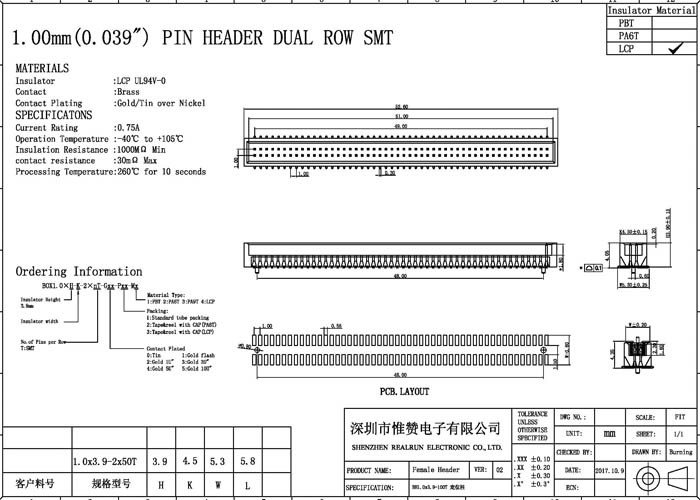 100 Pin Box Header Connector Through Hole Board To Cable Connectors SMT Type