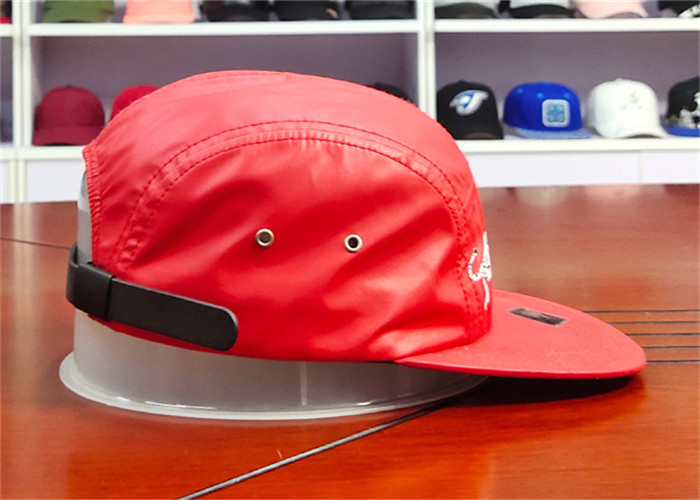 Red Camper Flat Brim Leather Fabric Cap 5 Panels