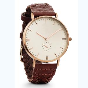China Brown woven leather strap customizable watches with small second hand wholesale