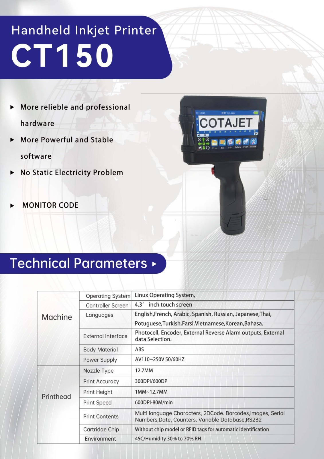 Lightweight Portable Handheld Inkjet Barcode Printer , Handheld Mobile Inkjet Printer