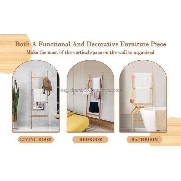 Upgrade Your Bathroom and Living Room Decor with a 6ft BAMBOO Towel Ladder Four Layers