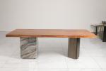 Ceramic Wood Glass Top Dining Table with Marble Base
