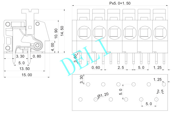 Pitch Spring Clamp Right Angle Screw Terminal Block DL202-XX-5.0 10-11mm Strip Length