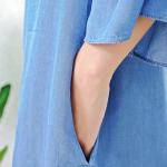 Young Ladies Denim Shirt Dress Off Shoulder Bat Wing Long Sleeve KneeLength