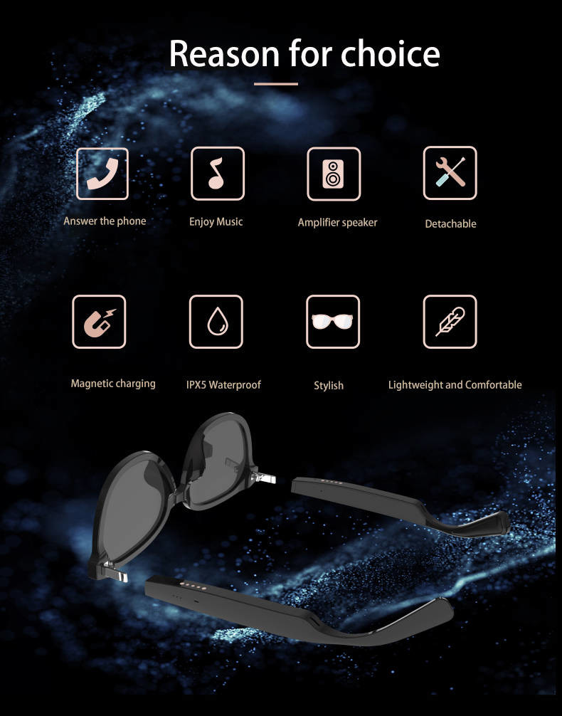 HFP Smart glasses Bluetooth 5.0 audio visual integration replaceable frame for men