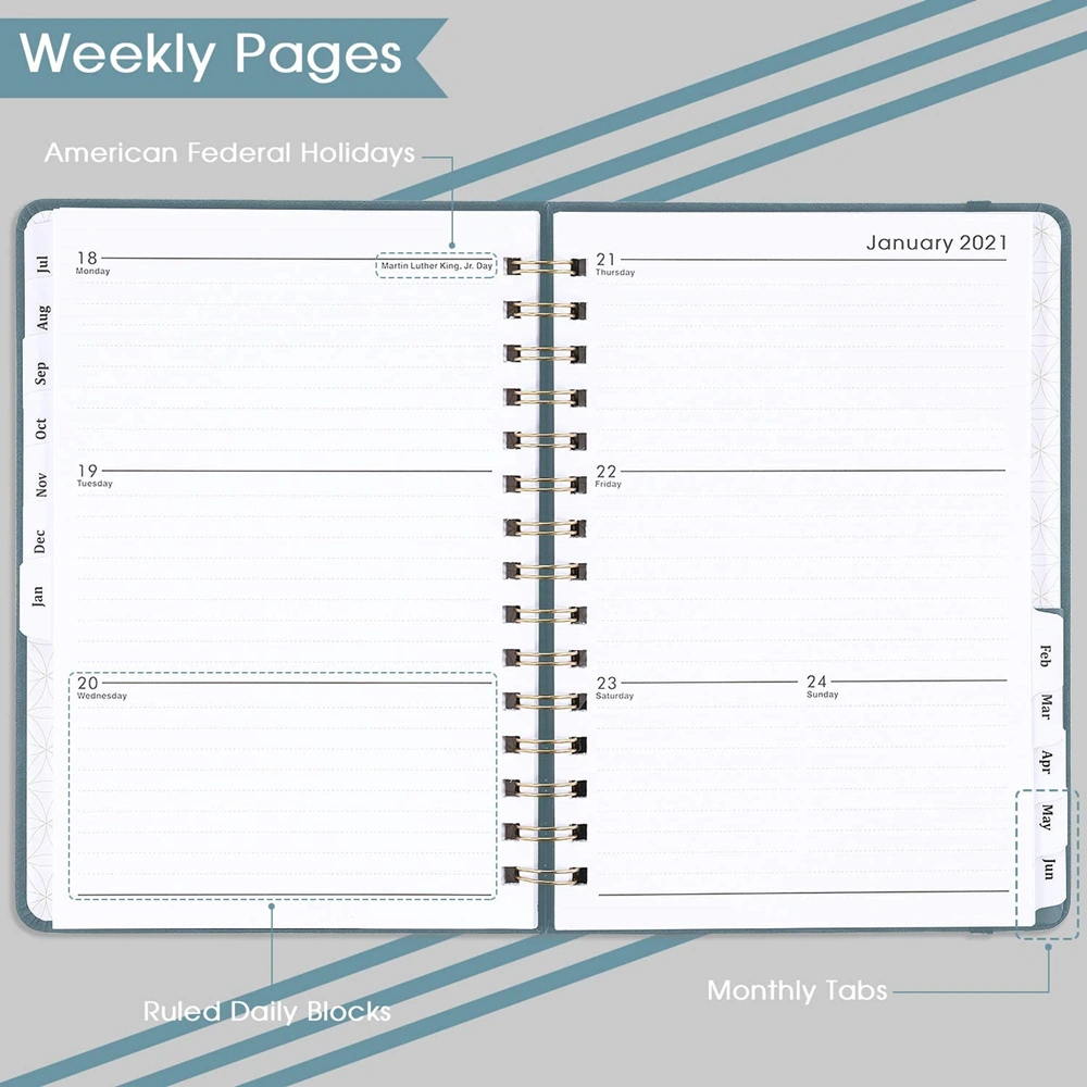 Hard Cover Design Notebook Undated Planing Organizer Metal Spiral Wedding Daily Custom Planner