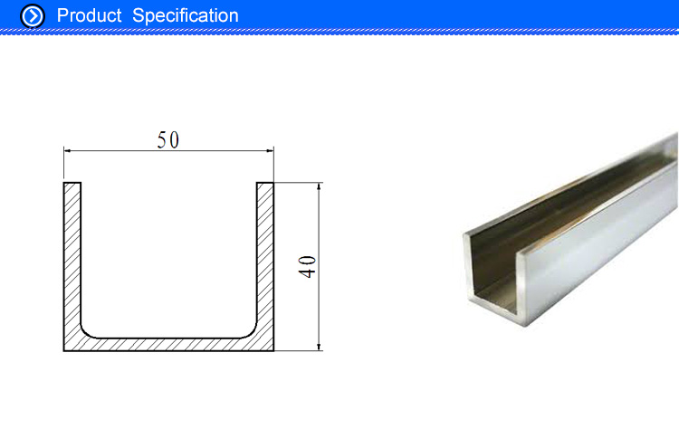 50mm Aluminium U Channel Profile 6063 Aluminium Profile Anti-Corrosion Resistant