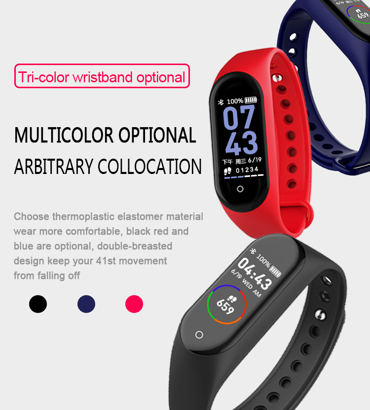 Low-Power Body Temperature Heart Rate Sports Bracelet Single Touch M4 For Xiaomi Smart Watch