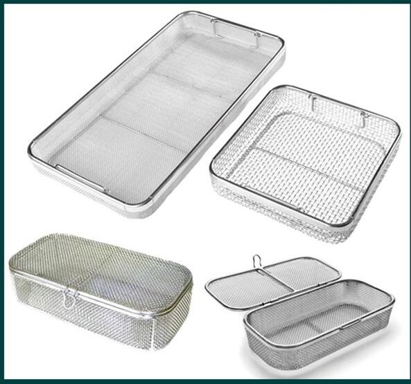 Medical Grade Stainless Steel Mesh Tray With Drop Handles For Washing Or